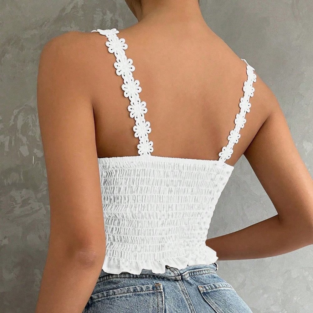 Boho Womens Guipure Lace Cami Top White - Picture 3 of 5